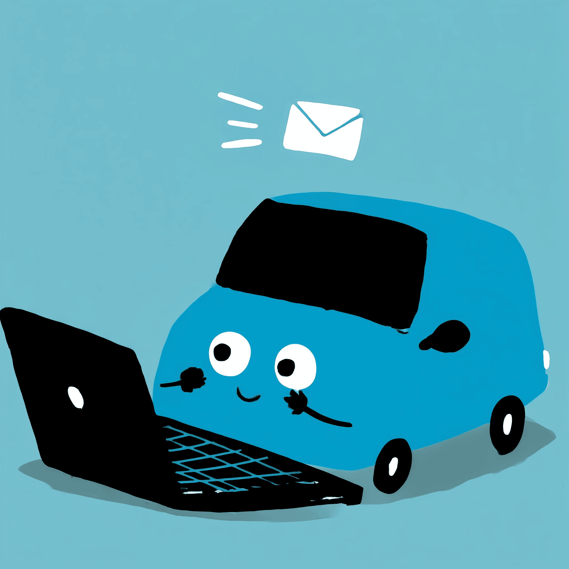 kuulufi_Blue_cartoon_car_typing_on_laptop_email_symbol_above_it_948633b1-6ffd-4cc9-9adb-b1127f64d3aa