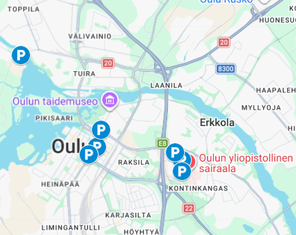 Kohteet kartalla - Oulun Pysäköinti Oy